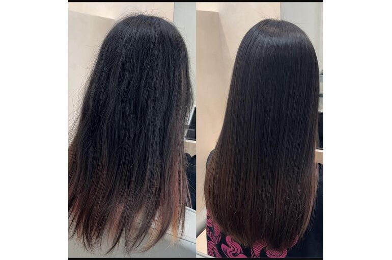 ヘアアイロンで整える前と後の髪の比較