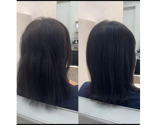 お手入れの見直しで艶やかになった髪の比較