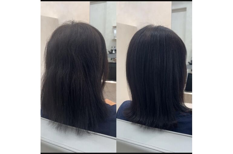 お手入れの見直しで艶やかになった髪の比較
