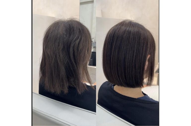 40代の後ろ姿を変える髪質改善縮毛矯正、PLUTO平尾店のビフォーアフター写真