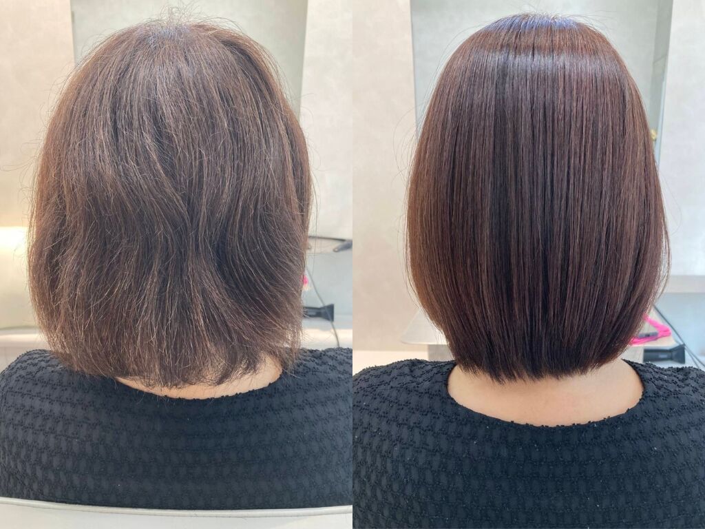 ボブヘアの施術前と施術後を並べた写真